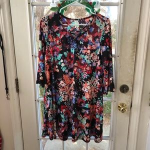 Black/colorful floral shirt dress